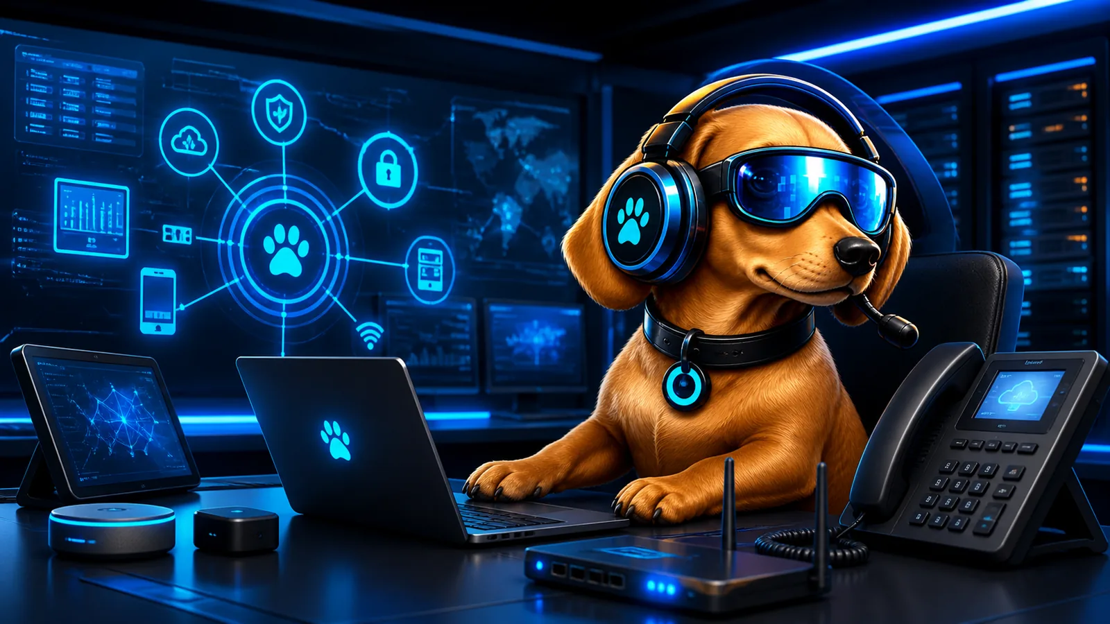 DACHS assisting with computers, networks, phones, and connected devices in the DoxieByte technology command center